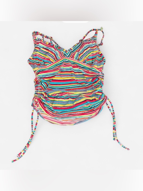 Athleta Other - Athleta Colorful Striped Tankini Swim Top Side Tie Ruched Resort 36DD